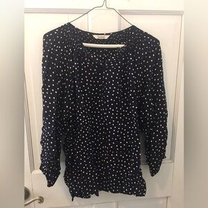 Tucker Blouse - Size L Large - Navy With Ivory Polka Dots